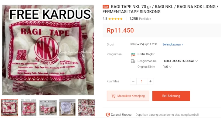 ragi tape di shopee